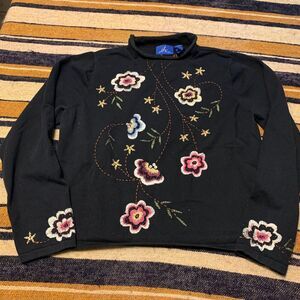 JH Collectibles Black Sweater with Colorful Floral Design
